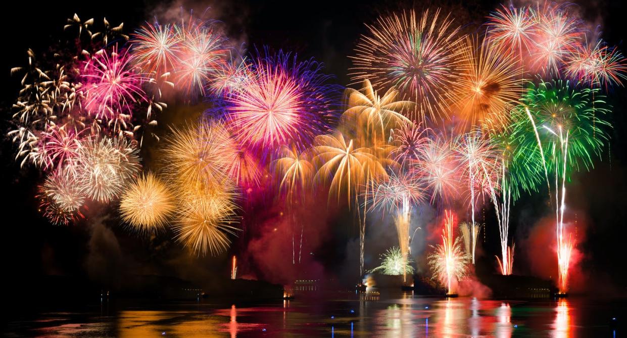 <span class="caption">Fireworks are a class of explosive pyrotechnic devices that commonly come in around seven colors.</span> <span class="attribution"><a class="link " href="https://www.shutterstock.com/image-photo/colorful-fireworks-class-explosive-pyrotechnic-devices-301481006?src=U1mkX56Xf_XpIfIlgO2u2Q-1-14&studio=1" rel="nofollow noopener" target="_blank" data-ylk="slk:Shahril KHMD/Shutterstock.com;elm:context_link;itc:0;sec:content-canvas">Shahril KHMD/Shutterstock.com</a></span>