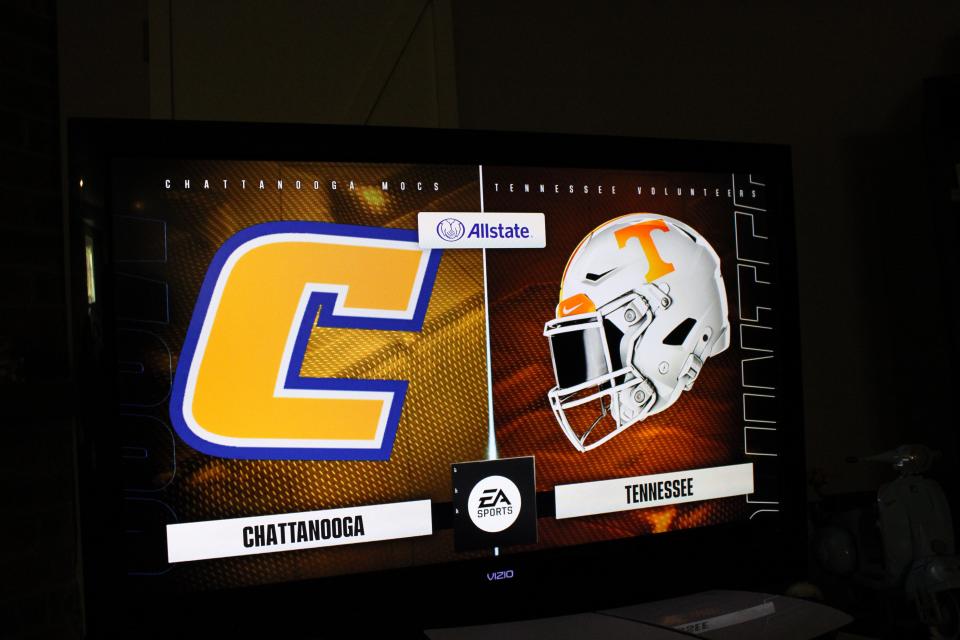 The matchup screen in EA Sports College Football 25. The video game doesn't have the UT Chattanooga Mocs team, but fans created their own version of the team available to download. Knox News used one fan-made team to simulate the Aug. 31 season opener. Aug. 30, 2024.