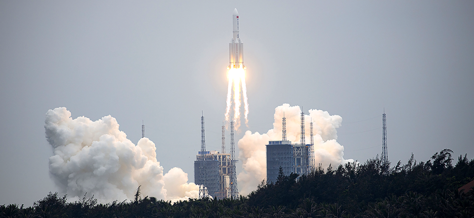 A Long March 5B rocket lifts off from the Wenchang Spacecraft Launch Site in Wenchang in southern China's Hainan Province.