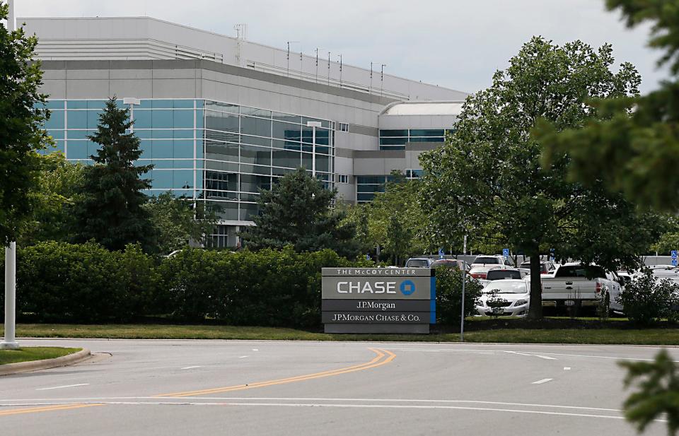 Exterior of the J.P. Morgan Chase McCoy Center located at 1121 Polaris Parkway in Columbus. More than 20,000 Chase employees work in Ohio with 10,000 at the McCoy Center.