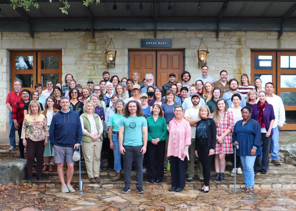 The staff of the Lady Bird Johnson Wildflower Center, seen here posing at a holiday party, don't like to play favorites, but natural beauty and childhood memories nudge them toward particular species.