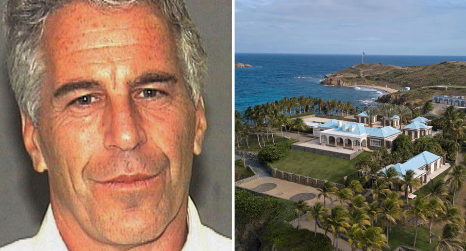 Jeffrey Epstein with one of his homes in the US Virgin Islands as experts question his cause of death.