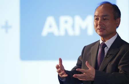 CEO of the SoftBank Group Masayoshi Son speaks at a new conference in London, Britain July 18, 2016. REUTERS/Neil Hall