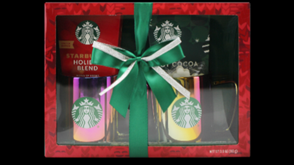 The 2023 Starbucks Holiday Gift Set with the recalled metallic mugs
