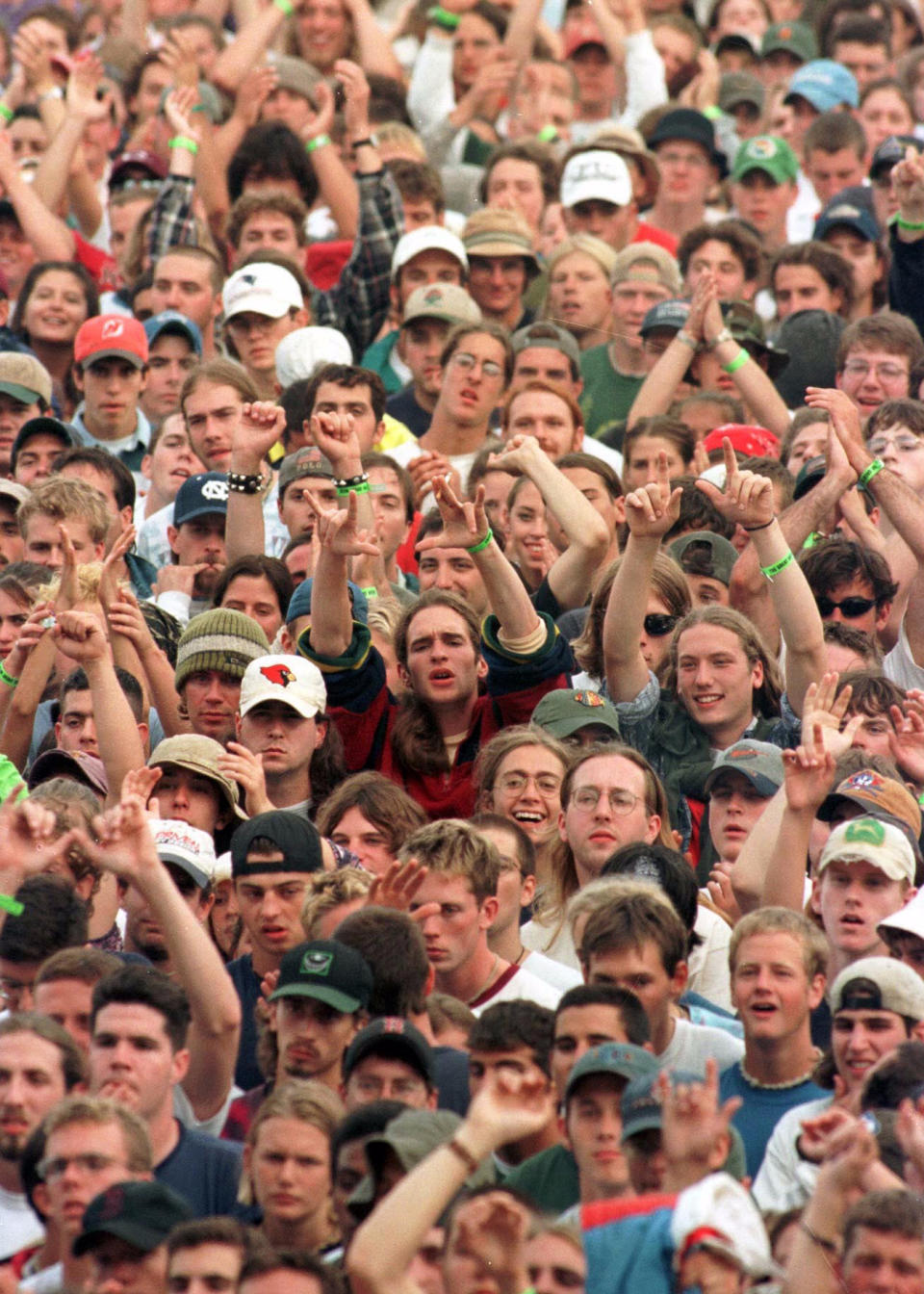 Image: Fans gather near the front of the stage as Phish performs a set in Portland in 1997. (Portland Press Herald / Getty Images file)