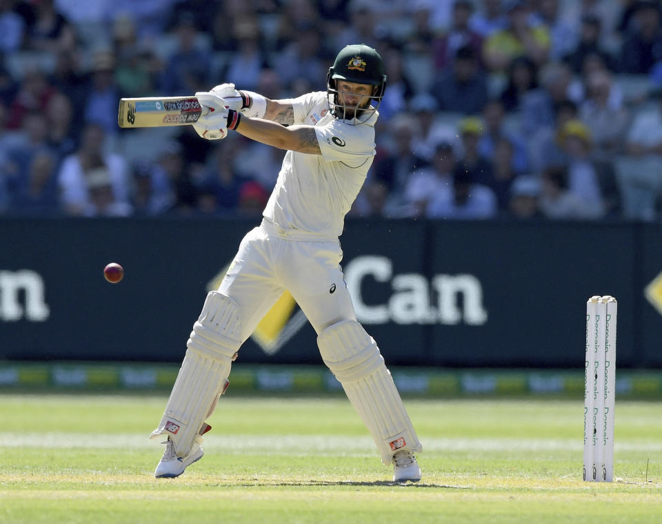 Australia's Matthew Wade bats against New Zealand during play in their cricket test match in Melbourne, Australia, Thursday, Dec. 26, 2019. (AP Photo/Andy Brownbill)