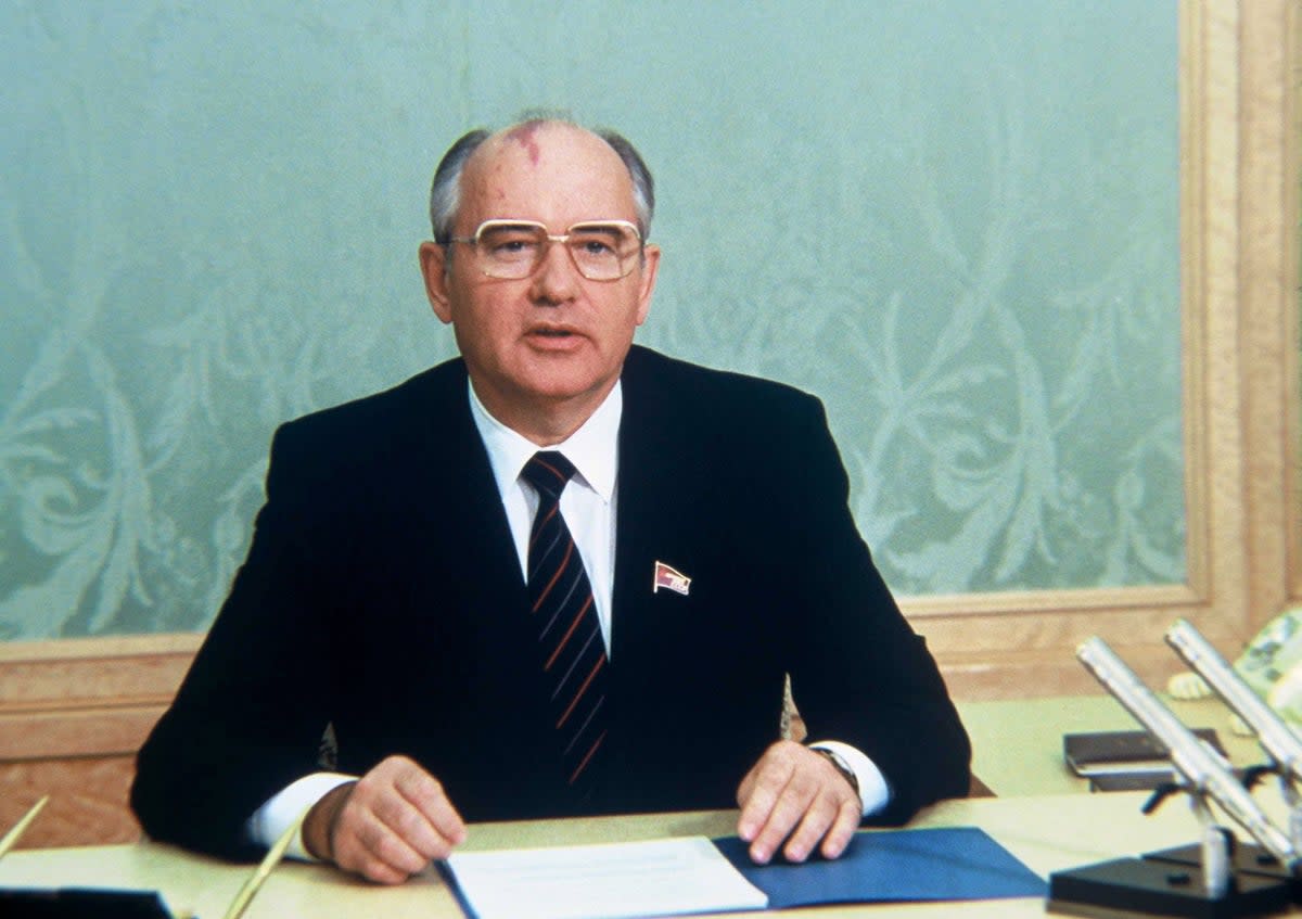 Mikhail Gorbachev speaking in 1986 (Sipa/Shutterstock)