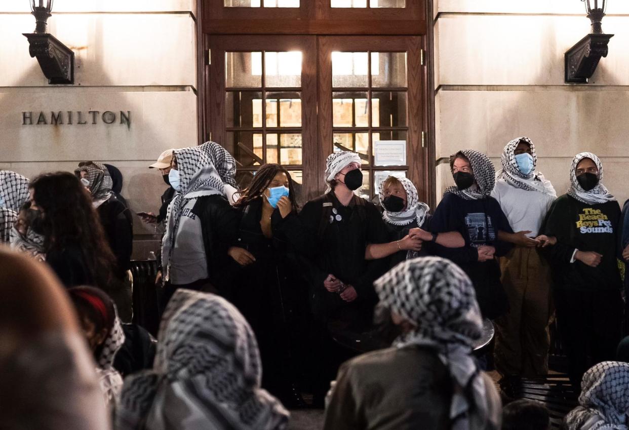 <span>Pro-Palestinian students outside Hamilton Hall at Columbia.</span><span>Photograph: Olga Federova/EPA</span>