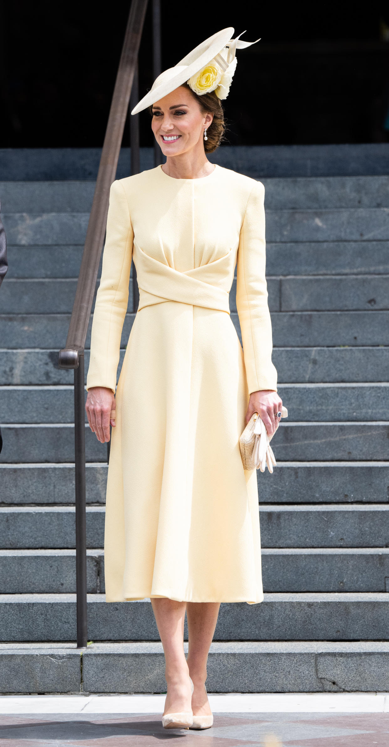 She stunned in lemon yellow Emilia Wickstead at the Thanksgiving service on Friday. (Getty Images)