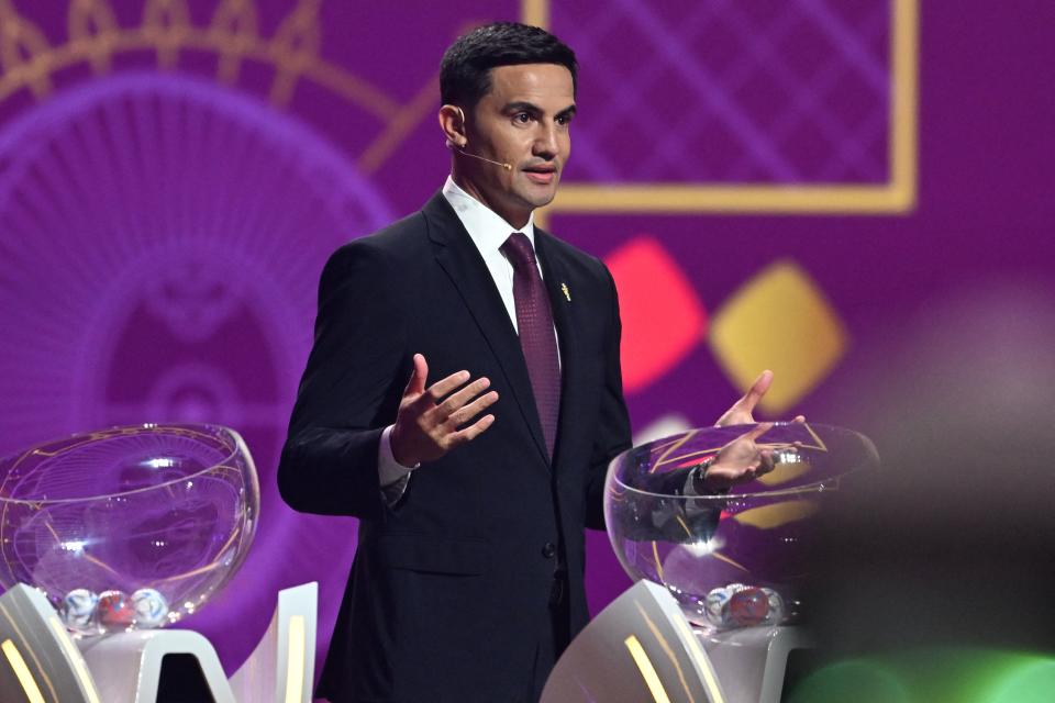 Seen here, Socceroos great Tim Cahill at the draw for the 2022 FIFA World Cup in Qatar.