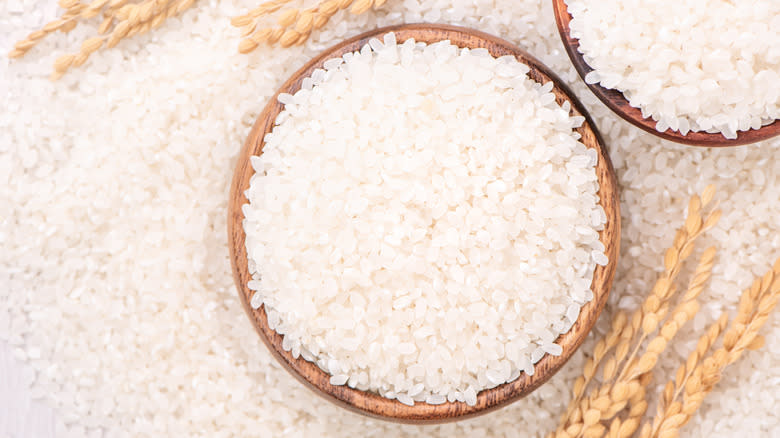 Sushi rice in small bowls