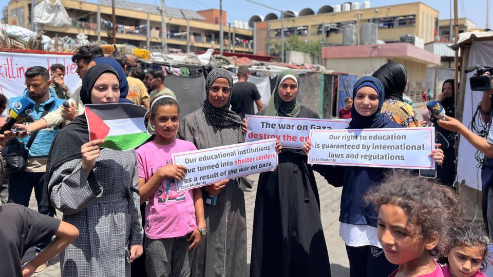 Palestinians at a demonstration in Rafah, Gaza, on April 28, 2024. - Tareq Alhelou/CNN