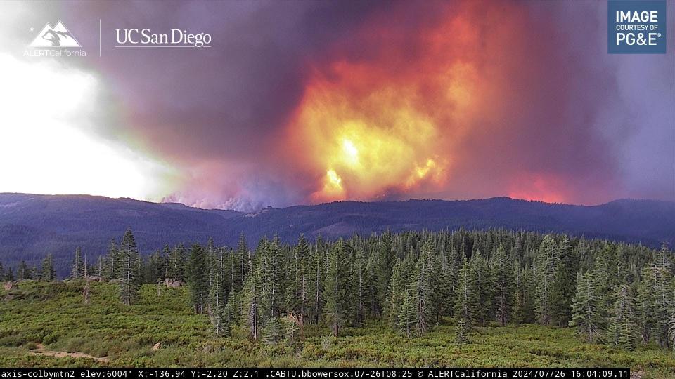 The intense Park Fire near Chico, California and the intense heat and smoke plumes it's creating are captured by live cameras with the ALERTCalifornia network, affiliated with the Scripps Institution of Oceanography at the University of California San Diego.