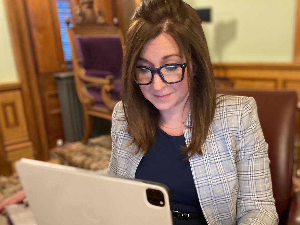 Fundy-The Isles-Saint John West PC MLA Andrea Anderson-Mason blasted Bill 46, which she said contradicted the premier’s logic on revising Policy 713. (Jacques Poitras/CBC - image credit)