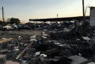 A view shows the damage to a car salvage yard that was hit by a Houthi rocket in an industrial area in eastern Najran city, Saudi Arabia August 27, 2016. REUTERS/Katie Paul