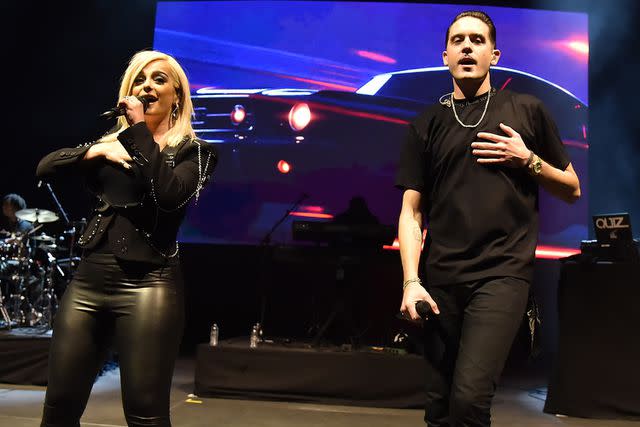 <p>Kevin Mazur/Getty</p> Bebe Rexha and G-Eazy at Stay Amped "A Concert to End Gun Violence" in Washington, DC in March 2018