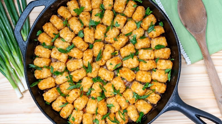 Tater tots in skillet