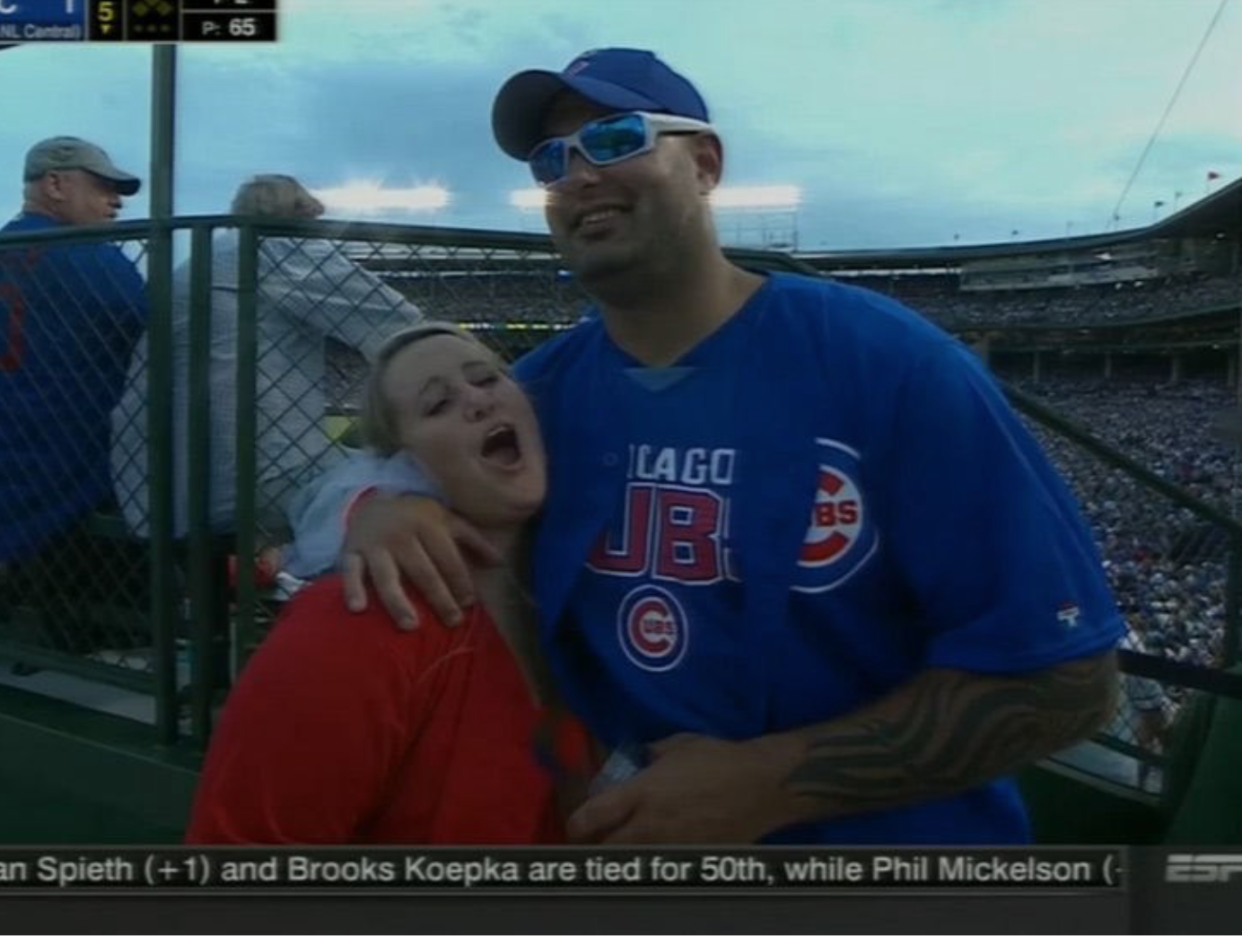 Bride and groom at the ballpark. (Photo: ESPN)