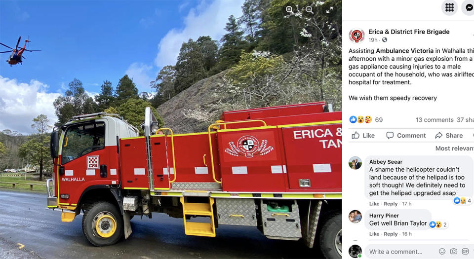 The Erica and District Fire Brigade's post, pictured here on Facebook.