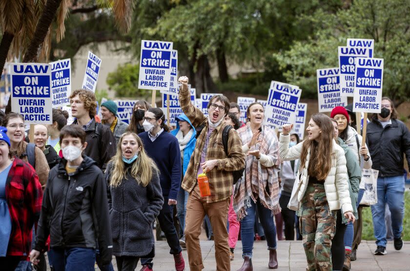 Graduate student workers on strike at UCLA, are joined by faculty