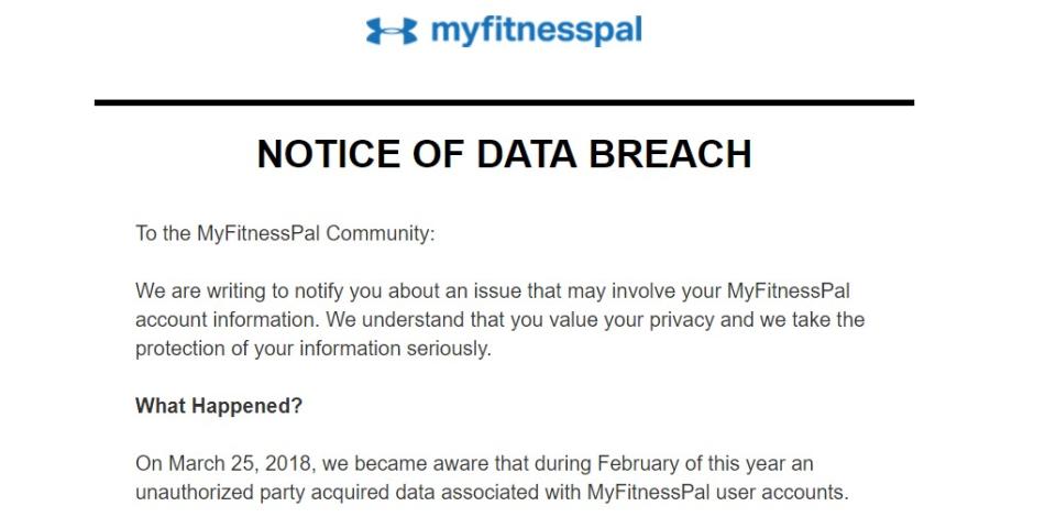 Under Armour just disclosed that 150 million MyFitnessPal accounts were