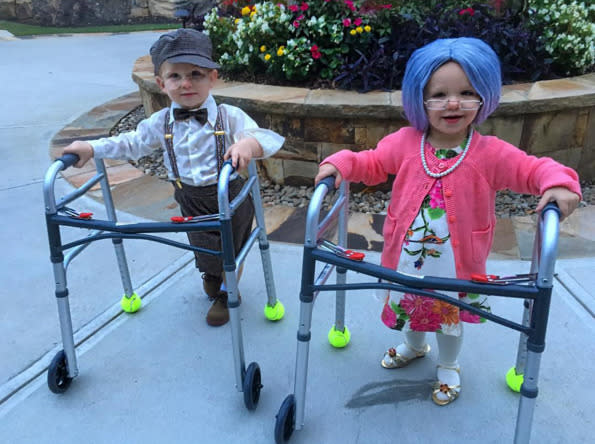 Kids grow up so fast! Kim Zolciak Biermann’s twins, Kane and Kaia, almost 2, dressed as a pair of oldies but goodies. “Mr Kane and Ms Kaia Biermann #TrickorTreat #SmellMyFeet #MyHairLooksPurpleHereItsGrayIPromise,” Kim wrote. (Instagram)