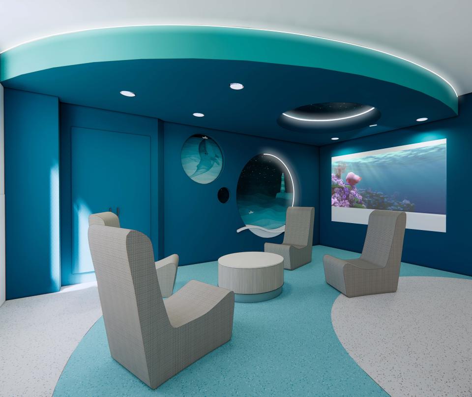 This is a rendering of an activity room at a planned 20-unit inpatient behavioral health unit at Wolfson Children's Hospital.