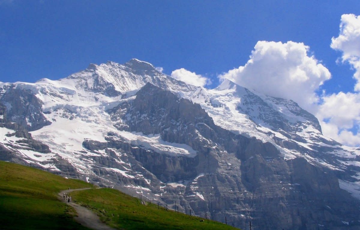 Jungfrau, in Switzerland, where climbing tours have been cancelled for the first time in a century. Dirk Beyer via Wikipedia