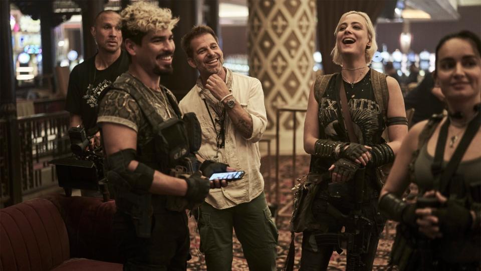 Raúl Castillo, Zack Snyder, and Nora Arnezeder joke behind the scenes of Army of the Dead.