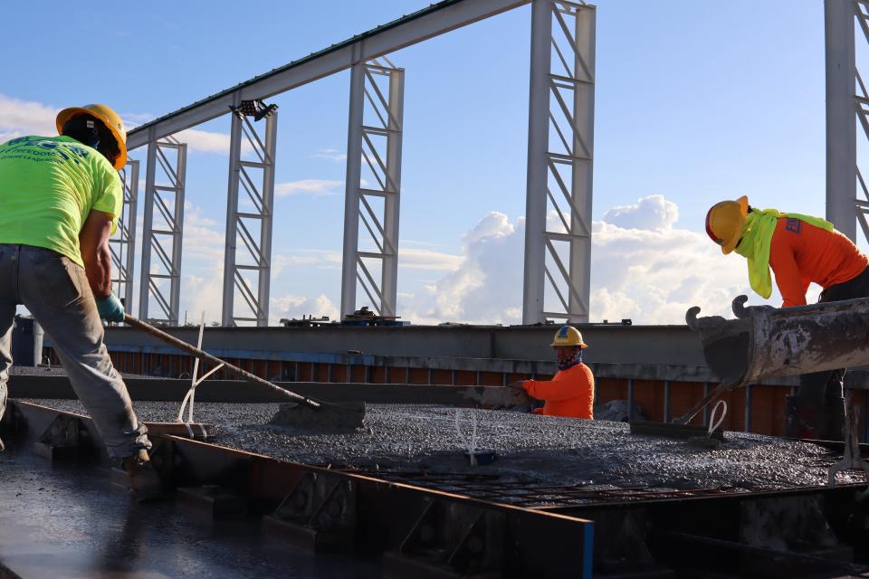 A crew at Finfrock's plant in Belle Glade works on parts of a parking garage for the Boca Raton Innovation Campus technology park. It is the plant's first work assignment since it agreed to move to the western Palm Beach County city in 2021.