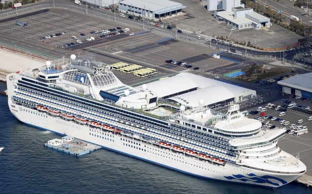 The quarantined Diamond Princess cruise ship is anchored at a port in Yokohama, near Tokyo