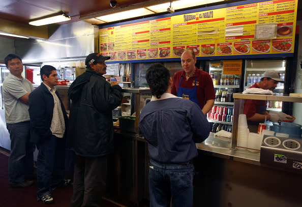 Customers line up to place their order at Taqueria El Farolito on Mission Street in San Francisco, Calif., on Thursday, June 10, 2010. (Photo By Paul Chinn/The San Francisco Chronicle via Getty Images)