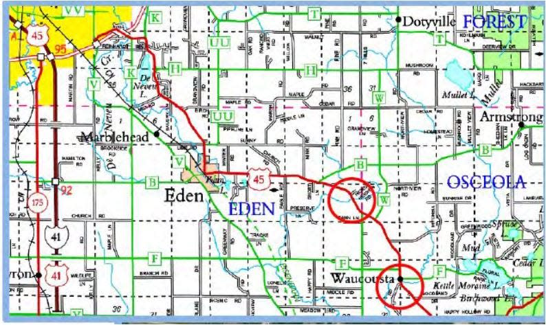 US 45 between Triple S Road and County B will be closed and detoured from July 17 to early October 2023.