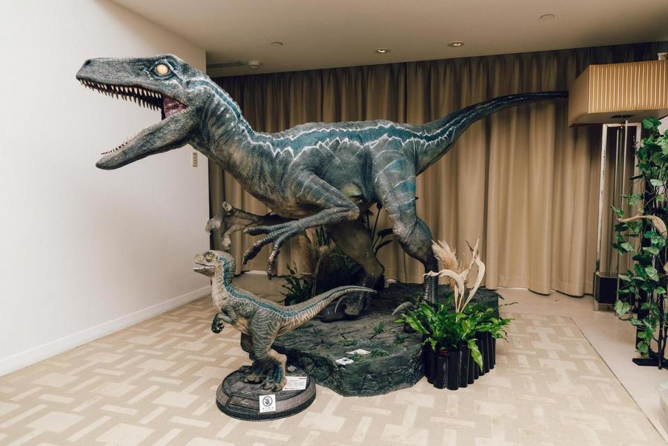 客房內的1.7米高巨型恐龍模型，是蝌蚪老師的珍藏。（台北君悅飯店提供）
