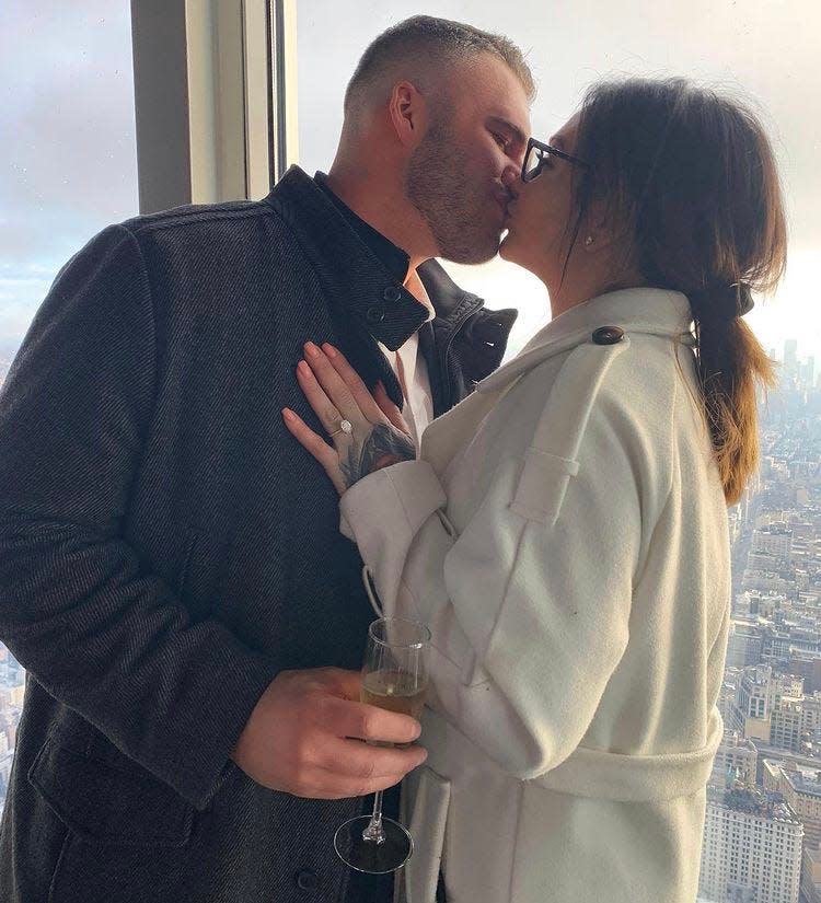 Zack Carpinello and Jenni "JWoww" Farley on top of the Empire State Building on Feb. 27, 2020. He proposed to her and she said yes.
