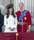 Shortly after their wedding, the Duke and Duchess of Cambridge graced the Buckingham Palace balcony. For the prestigious occasion, Kate Middleton donned a bespoke cream dress by Alexander McQueen. (Getty Images)