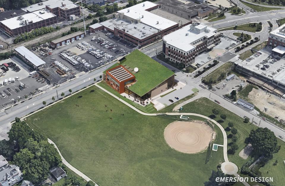 The new 32,000-square-foot studio will feature a sloped green roof meant to blend into the adjacent Evanston Park. Cincinnati Public Radio aims to partner with Cincinnati Recreation Commission to put on events there.