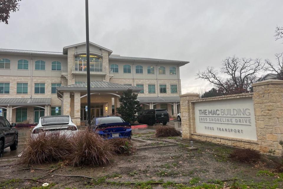 The office building in Denton where state Senate candidate Brent Hagenbuch claimed to live when he filed to run, on Jan. 8, 2024.