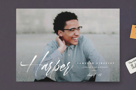 55&nbsp;Graduation Announcement Postcards at 1.38&nbsp;ea. Get it on&nbsp;<a href="https://www.minted.com/product/graduation-announcement-postcards/MIN-VF4-GPC/a-bold-name?color=A&amp;greeting=" target="_blank">Minted</a>.