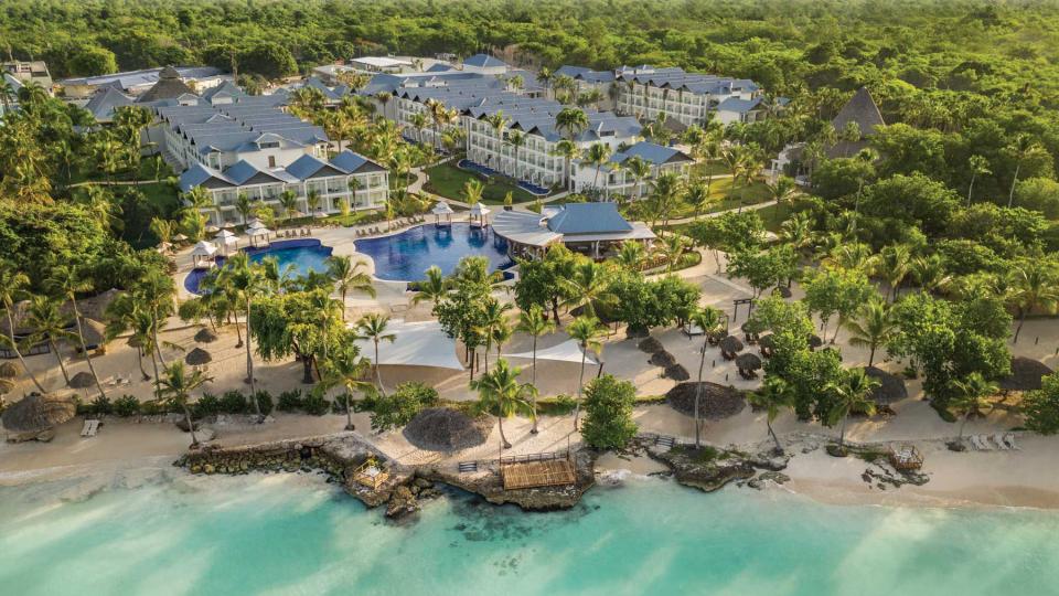 Aerial view of beach and exterior of Hilton La Romana, an All-Inclusive Adult Only Resort