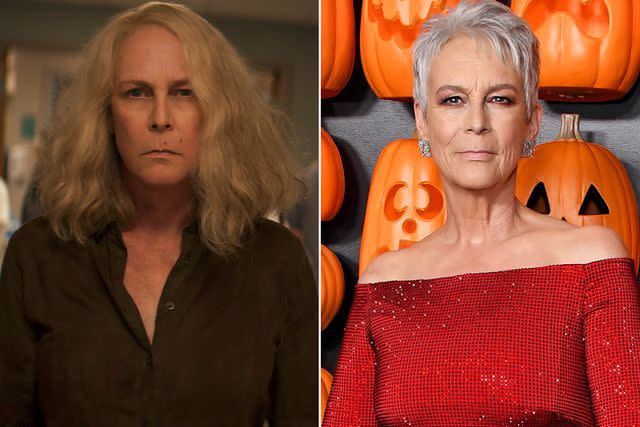 <p>Universal Pictures; Jon Kopaloff/Getty</p> Jamie Lee Curtis as Laurie Strode in 'Halloween Kills'