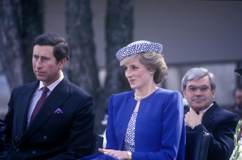 Princess Diana wore the same earrings on a trip to Canada. (Photo: Getty)