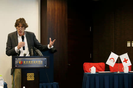 Patrick Fuller, Asia Pacific communications manager for the International Federation of Red Cross and Red Crescent Societies (IFRC), attends a news conference in Beijing, China, October 29, 2016. REUTERS/Jason Lee