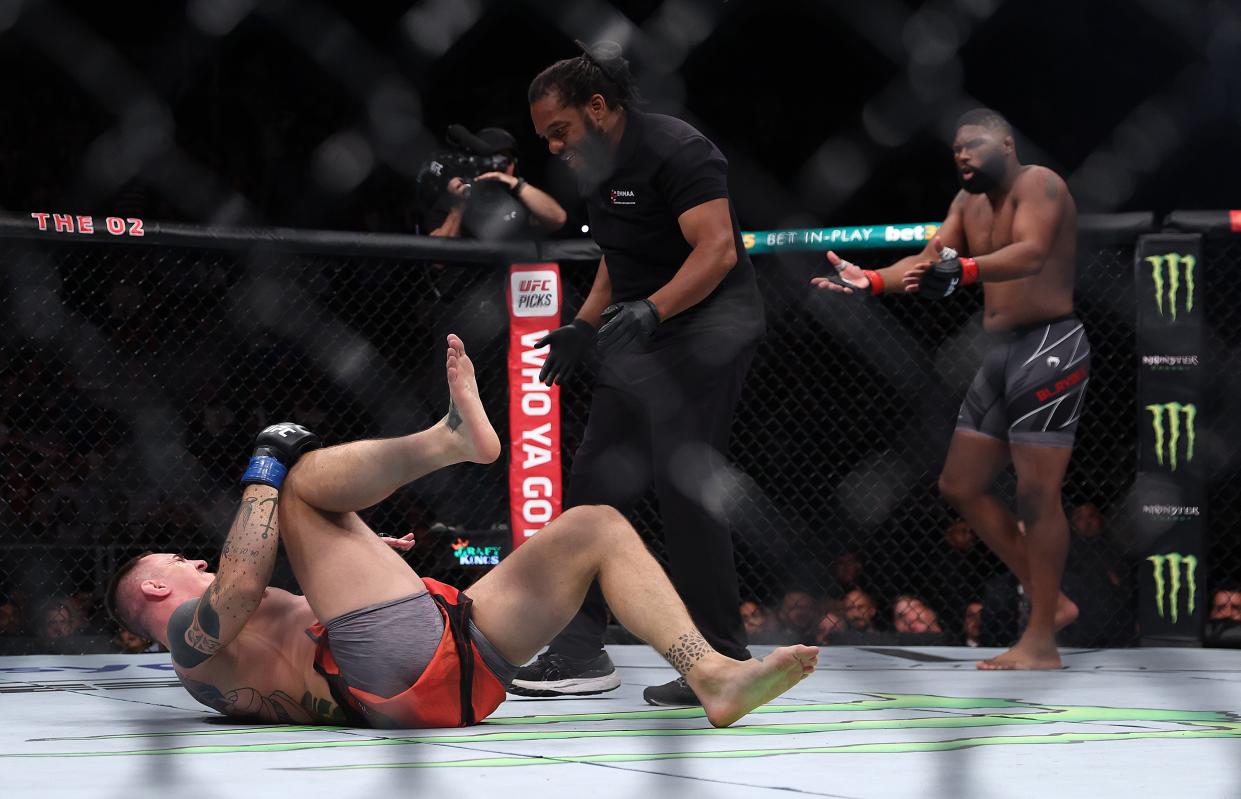 Aspinall hit the canvas just 15 secconds into Round 1 against Curtis Blaydes (Getty Images)