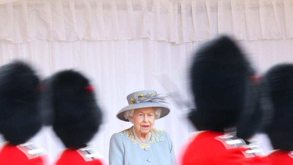 Queen Elizabeth II attends a military ceremony in the Quadrangle of Windsor Castle