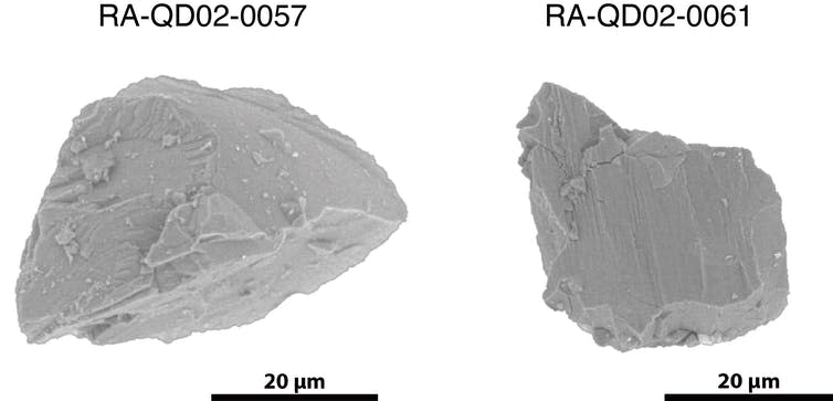 <span class="caption">Original morphology of the two studied Itokawa particles.</span> <span class="attribution"><span class="source">Japan Aerospace Exploration Agency (JAXA), edited by Z. Jin</span></span>