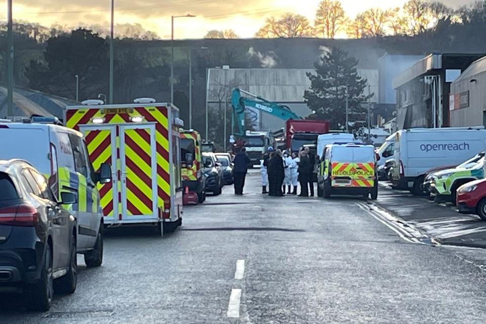 Emergency services at the scene on Severn Road, Treforest, in South Wales, after a major incident was declared. A body was found on Thursday (Matthew Cooper/PA) (PA Wire)