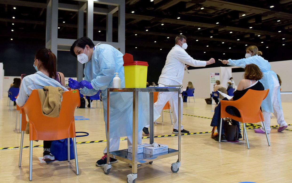 Coronavirus vaccines are administered at a vaccination centre in Rome earlier this week - Simona Granati /Corbis/Corbis via Getty Images