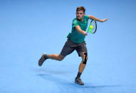 Tennis - ATP World Tour Finals - The O2 Arena, London, Britain - November 13, 2017 Belgium's David Goffin in action during his group stage match against Spain's Rafael Nadal Action Images via Reuters/Tony O'Brien