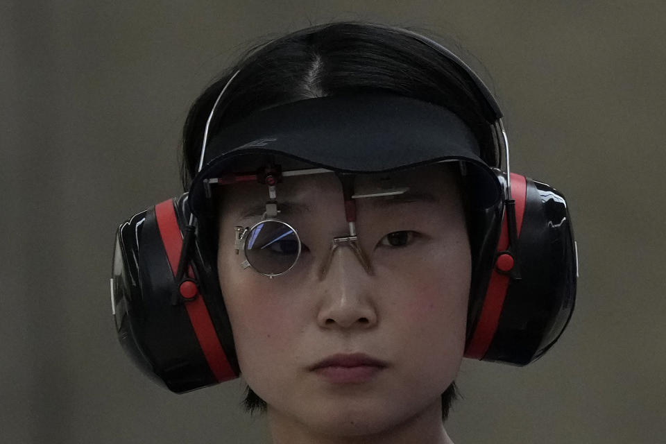 Japan's Satoko Yamada prepares to compete during the Shooting 10m Air Pistol Mixed Team bronze medal match against South Korea for the 19th Asian Games in Hangzhou, China, Saturday, Sept. 30, 2023. (AP Photo/Ng Han Guan)